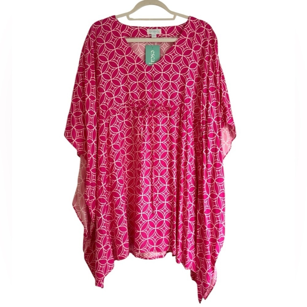Escapada Tunic Beach Coverup Summer Top Geometric Pink White Resort Size S/M